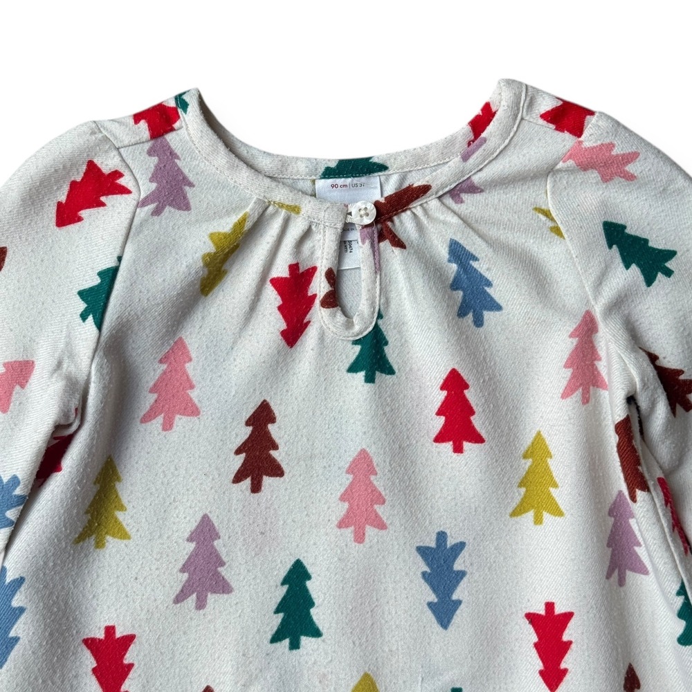 Hanna Andersson Girl's 3T Christmas Tree Print Long Sleeve Ruffle Dress - Picture 7 of 8
